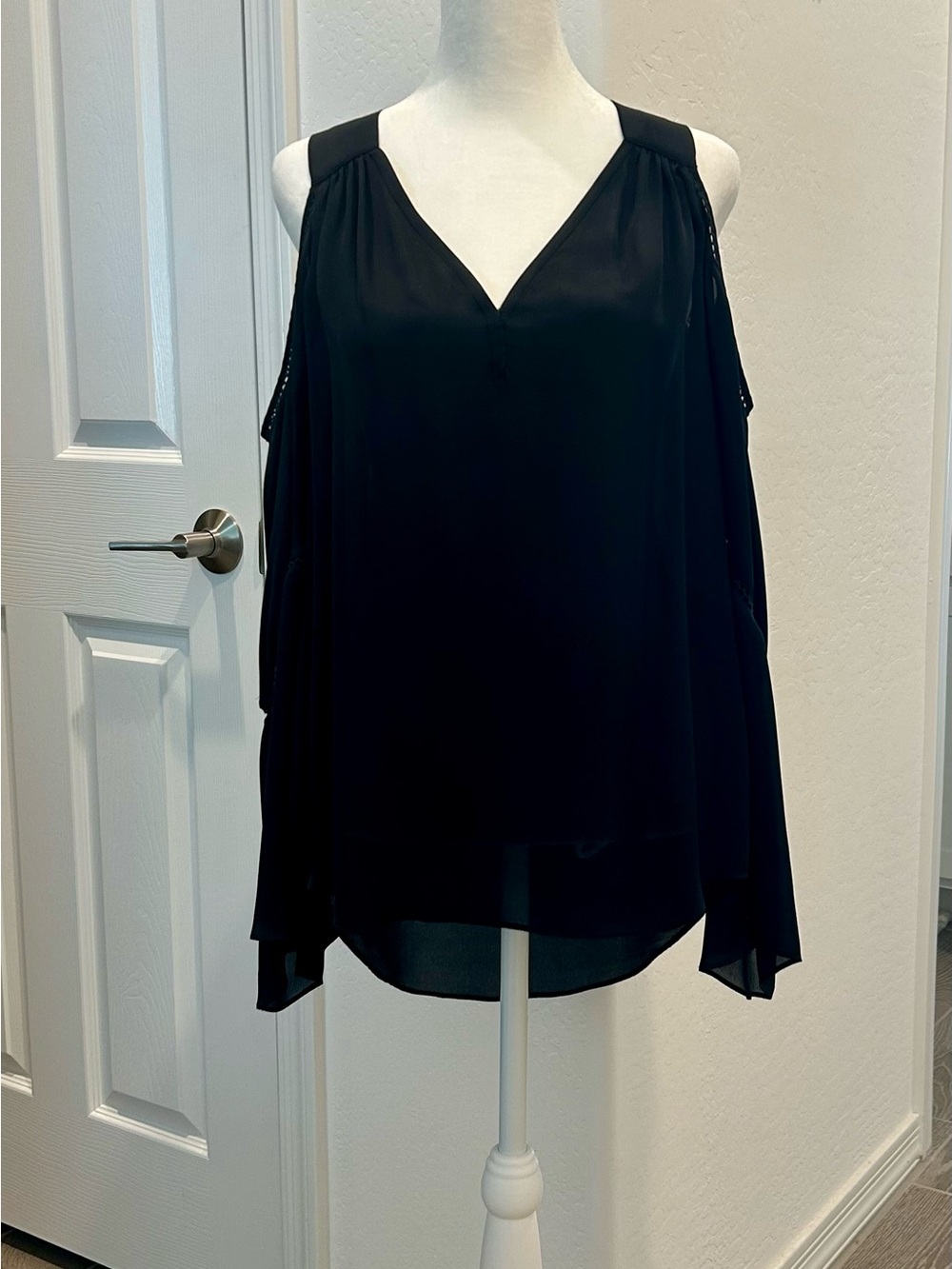 Ramy Brook Black Cold-Shoulder V-Neck Blouse